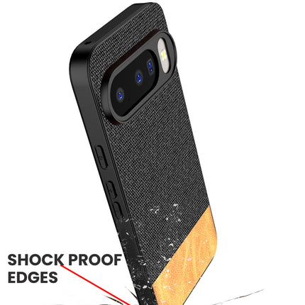 Kapa Soft Fabric & Leather Hybrid Protective Back Cover for Google Pixel 10 | Shockproof Slim Hard Anti Slip Back Case (Black,Brown)