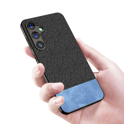 Kapa Soft Fabric & Leather Hybrid Protective Back Cover for Samsung Galaxy A55 (5G) | Shockproof Slim Hard Anti Slip Back Case (Black,Blue) - Mobizang
