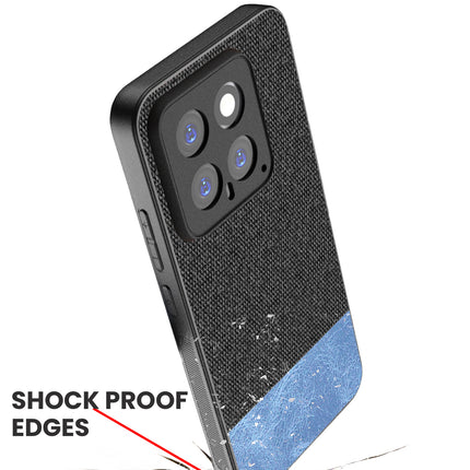 Kapa Soft Fabric & Leather Hybrid Protective Back Cover for Xiaomi 14 (5G) | Shockproof Slim Hard Anti Slip Back Case (Black,Blue)