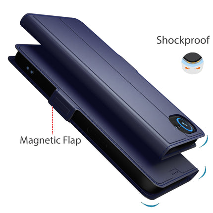 Kapa Noble Slim Magnetic Leather Flip Case Cover for Apple iPhone 16E | Card Holder Stand Flip Wallet Case (Blue)