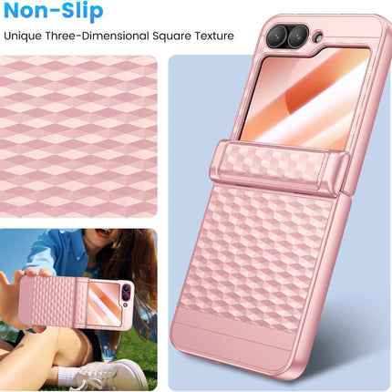 Kapa Geometric Hinge Protection Back Cover for Samsung Galaxy Z Flip5 / Flip 5 | with [Inbuilt Glass] Full Body Shockproof Hard Back Case (Pink)