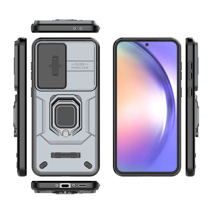Kapa Armor Slider Back Cover for Samsung Galaxy A36 | Inbuilt Ring + Camera Slider Shockproof Lens Protection Bumper Back Case (Grey)