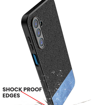Kapa Soft Fabric & Leather Hybrid Protective Back Cover for Samsung Galaxy M36 / F36 5G | Shockproof Slim Hard Anti Slip Back Case (Black,Blue) - Mobizang