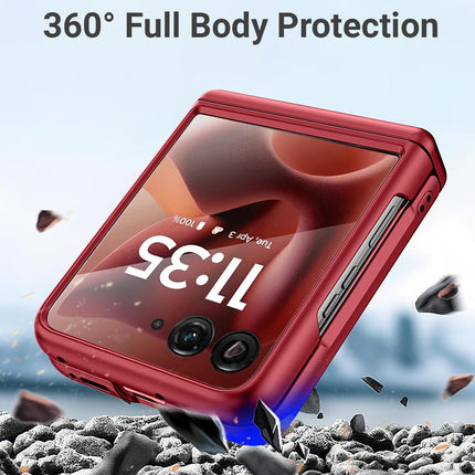 Kapa Leather Hinge Protection Back Cover for Moto Razr 60 Ultra| with [Inbuilt Glass] Full Body Shockproof Hard Back Case (Red)