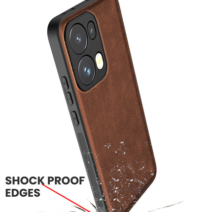 Kapa Tux Leather Back Cover for Oppo Reno 13 Pro | Slim Shockproof Camera Protection Bumper Case (Brown) - Mobizang