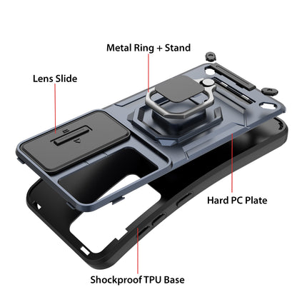 Kapa Armor Slider Back Cover for Samsung Galaxy S25 PLUS | Inbuilt Ring + Camera Slider Shockproof Lens Protection Bumper Back Case (Blue)