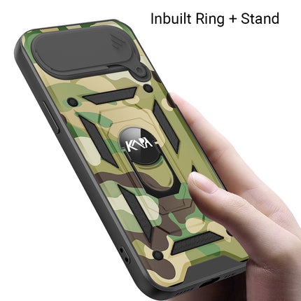 Kapa Tank Back Cover for Apple iPhone 17 Air | Inbuilt Ring + Slider Shockproof Lens Protection Bumper Back Case (Green)