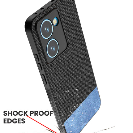 Kapa Soft Fabric & Leather Hybrid Protective Back Cover for Realme P3 Ultra 5G | Shockproof Slim Hard Anti Slip Back Case (Black,Blue)