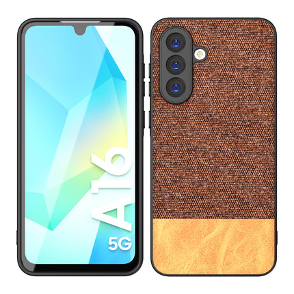 Kapa Soft Fabric & Leather Hybrid Protective Back Cover for Samsung Galaxy A16 | Shockproof Slim Hard Anti Slip Back Case (Brown) - Mobizang