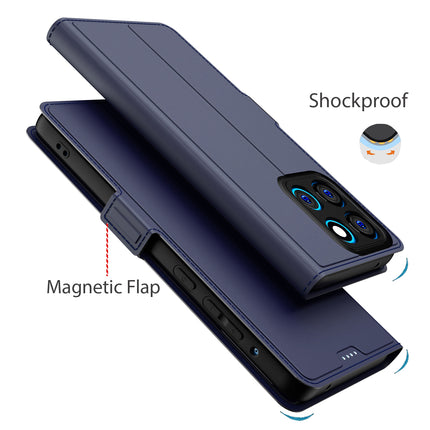 Kapa Noble Slim Magnetic Leather Flip Case Cover for Moto Edge 60 Stylus | Card Holder Stand Flip Wallet Case (Blue)