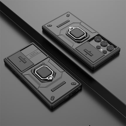 Kapa Armor Slider Back Cover for Samsung Galaxy S24 Ultra | Inbuilt Ring + Camera Slider Shockproof Lens Protection Bumper Back Case (Black)
