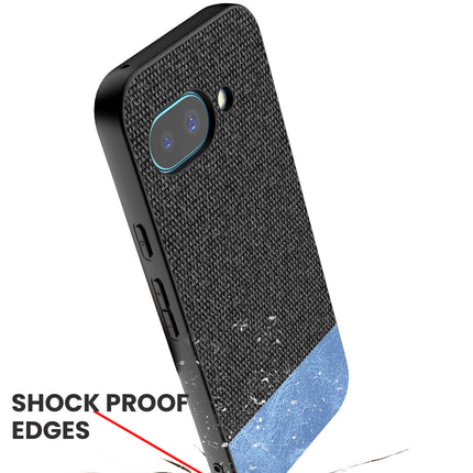 Kapa Soft Fabric & Leather Hybrid Protective Back Cover for Google Pixel 9A | Shockproof Slim Hard Anti Slip Back Case (Black,Blue)