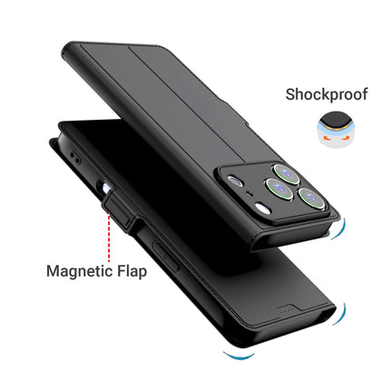 Kapa Noble Slim Magnetic Leather Flip Case Cover for Apple iPhone 17 Pro | Card Holder Stand Flip Wallet Case (Black) - Mobizang