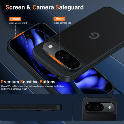 Kapa Shield Frosted Acrylic Back Shock Proof Case Cover for Google Pixel 9 / Pixel 9 PRO (Black)