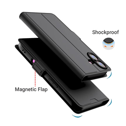 Kapa Noble Slim Magnetic Leather Flip Case Cover for Apple iPhone 17 | Card Holder Stand Flip Wallet Case (Black) - Mobizang