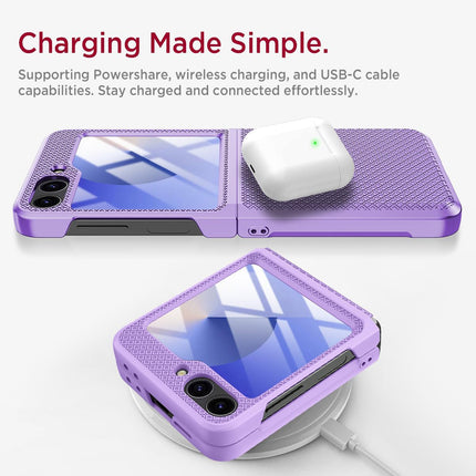 Kapa Textured Grip Hinge Protection Back Cover for Samsung Galaxy Z Flip5 / Z Flip 5 | with [Inbuilt Glass] Full Body Shockproof Hard Back Case (Purple)