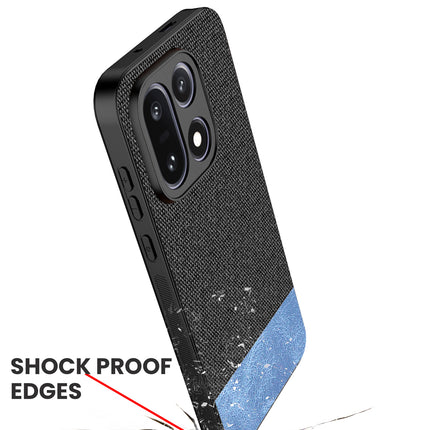 Kapa Soft Fabric & Leather Hybrid Protective Back Cover for OnePlus 15 | Shockproof Slim Hard Anti Slip Back Case (Black,Blue)