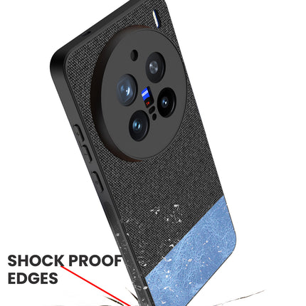 Kapa Soft Fabric & Leather Hybrid Protective Back Cover for Vivo X200 Pro (5G) | Shockproof Slim Hard Anti Slip Back Case (Black,Blue) - Mobizang