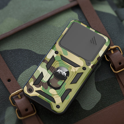 Kapa Tank Back Cover for Redmi Note 14 (5G) | Inbuilt Ring + Slider Shockproof Lens Protection Bumper Back Case (Green) - Mobizang