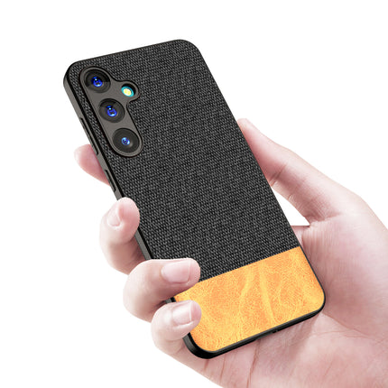Kapa Soft Fabric & Leather Hybrid Protective Back Cover for Samsung Galaxy A55 (5G) | Shockproof Slim Hard Anti Slip Back Case (Black,Brown)