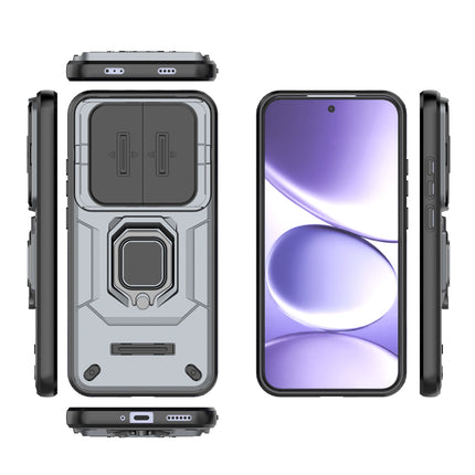 Kapa Armor Slider Back Cover for Redmi Note 15 Pro 5G | Inbuilt Ring + Camera Slider Shockproof Lens Protection Bumper Back Case (Grey)