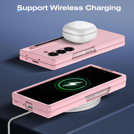 Kapa Textured Grip Pen Holder Hinge Protection Back Cover for Samsung Galaxy Z Fold7 / Fold 7 | with Kickstand & S Pen Slot Case (Pink)