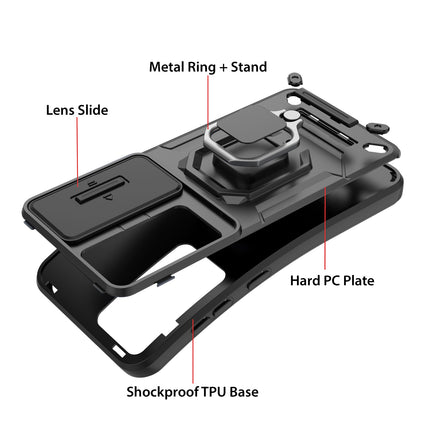 Kapa Armor Slider Back Cover for Samsung Galaxy S25 | Inbuilt Ring + Camera Slider Shockproof Lens Protection Bumper Back Case (Black)