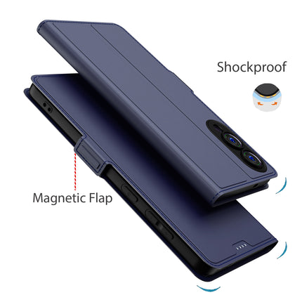 Kapa Noble Slim Magnetic Leather Flip Case Cover for Samsung Galaxy S25 Edge | Card Holder Stand Flip Wallet Case (Blue) - Mobizang