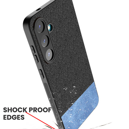 Kapa Soft Fabric & Leather Hybrid Protective Back Cover for Samsung Galaxy S25 Plus | Shockproof Slim Hard Anti Slip Back Case (Black,Blue)