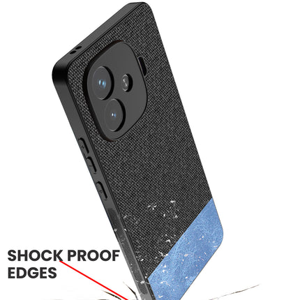 Kapa Soft Fabric & Leather Hybrid Protective Back Cover for iQoo Neo 10R | Shockproof Slim Hard Anti Slip Back Case (Black,Blue)