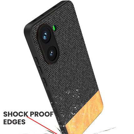 Kapa Soft Fabric & Leather Hybrid Protective Back Cover for Poco X7 Pro | Shockproof Slim Hard Anti Slip Back Case (Black,Brown) - Mobizang