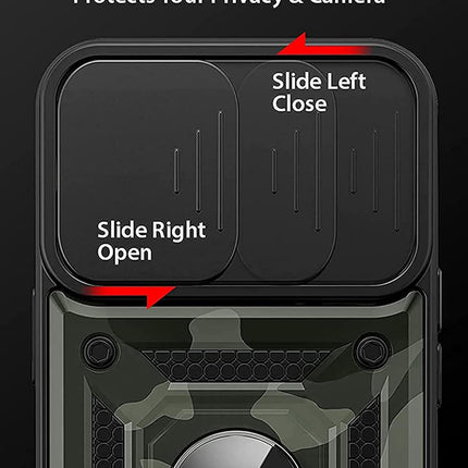 Kapa Tank Back Cover for Vivo V29E (5G) | Inbuilt Ring + Slider Shockproof Lens Protection Bumper Back Case (Black) - Mobizang