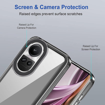 Kapa Warrior Acrylic Clear Back Cover For Oppo Reno 10 / Reno 10 PRO | Slim Shockproof [Military Grade Protection] Hybrid Bumper Case (Black Sides) - Mobizang