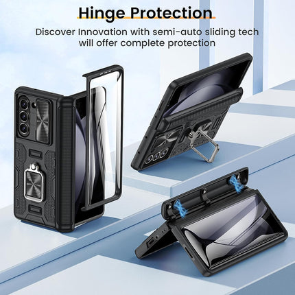 Kapa Ring Armor Slider Back Cover for Z Fold 6 | with Hinge Protection, Screen Protector, Built-in Kickstand, Slide Camera Cover, Full Body Protective Case for Samsung Fold 5 (Black)…