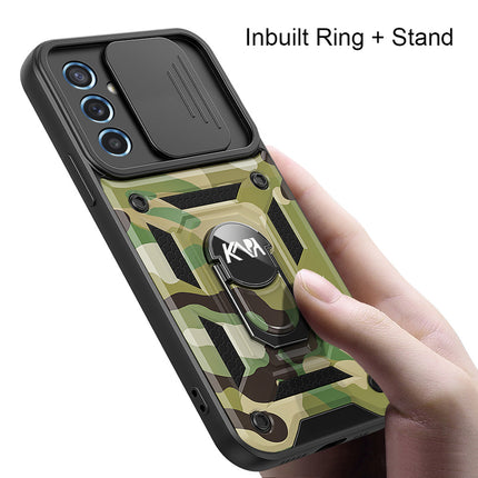 Kapa Tank Back Cover for Samsung Galaxy S24 Plus | Inbuilt Ring + Slider Shockproof Lens Protection Bumper Back Case (Green) - Mobizang