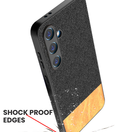 Kapa Soft Fabric & Leather Hybrid Protective Back Cover for Samsung Galaxy S24 FE | Shockproof Slim Hard Anti Slip Back Case (Black,Brown)