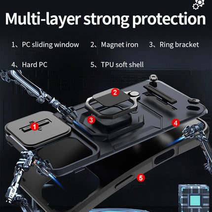 Kapa Armor Slider Back Cover for Apple iPhone 16 Pro | Inbuilt Ring + Camera Slider Shockproof Lens Protection Bumper Back Case (Black) - Mobizang