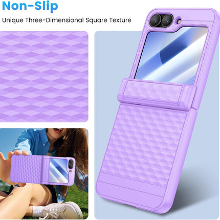 Kapa Geometric Hinge Protection Back Cover for Samsung Galaxy Z Flip6 / Flip 6 | with [Inbuilt Glass] Full Body Shockproof Hard Back Case (Purple)