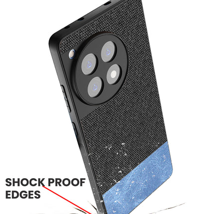 Kapa Soft Fabric & Leather Hybrid Protective Back Cover for OnePlus 12R | Shockproof Slim Hard Anti Slip Back Case (Black,Blue) - Mobizang