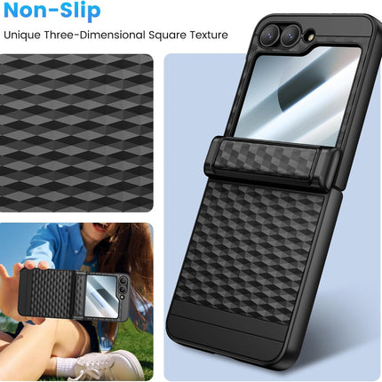 Kapa Geometric Hinge Protection Back Cover for Samsung Galaxy Z Flip5 / Flip 5 | with [Inbuilt Glass] Full Body Shockproof Hard Back Case (Black)