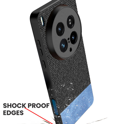 Kapa Soft Fabric & Leather Hybrid Protective Back Cover for Vivo X200 Ultra | Shockproof Slim Hard Anti Slip Back Case (Black,Blue)