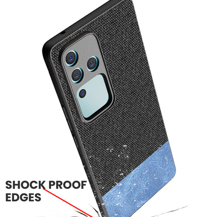 Kapa Soft Fabric & Leather Hybrid Protective Back Cover for Vivo V30 Pro (5G) | Shockproof Slim Hard Anti Slip Back Case (Black,Blue)