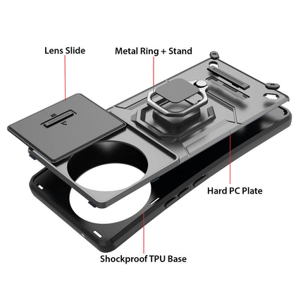 Kapa Armor Slider Back Cover for Vivo V30E (5G) | Inbuilt Ring + Camera Slider Shockproof Lens Protection Bumper Back Case (Grey)