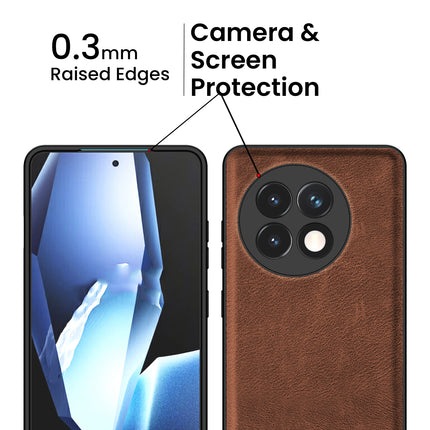 Kapa Tux Leather Back Cover for OnePlus 13R | Slim Shockproof Camera Protection Bumper Case (Brown)