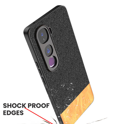 Kapa Soft Fabric & Leather Hybrid Protective Back Cover for Vivo Y400 Pro 5G | Shockproof Slim Hard Anti Slip Back Case (Black,Brown)
