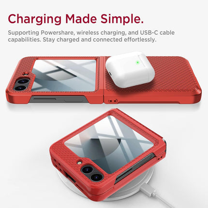 Kapa Textured Grip Hinge Protection Back Cover for Samsung Galaxy Z Flip5 / Z Flip 5 | with [Inbuilt Glass] Full Body Shockproof Hard Back Case (Red) - Mobizang