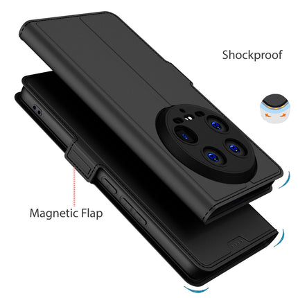 Kapa Noble Slim Magnetic Leather Flip Case Cover for Xiaomi 14 ULTRA (5G) | Card Holder Stand Flip Wallet Case (Black)