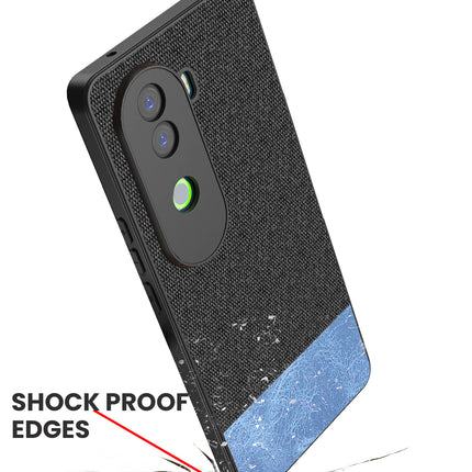 Kapa Soft Fabric & Leather Hybrid Protective Back Cover for Vivo V40E / iQOO Z9S | Shockproof Slim Hard Anti Slip Back Case (Black,Blue)