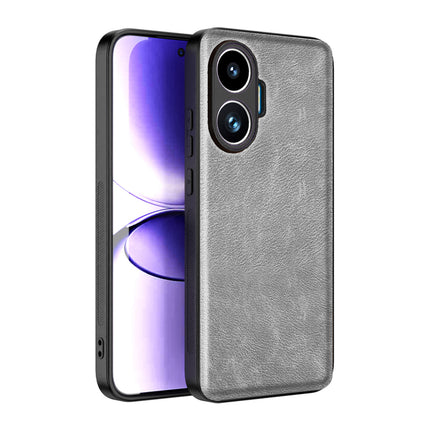 Kapa Tux Leather Back Cover for Poco F7 5G | Slim Shockproof Camera Protection Bumper Case (Grey) - Mobizang