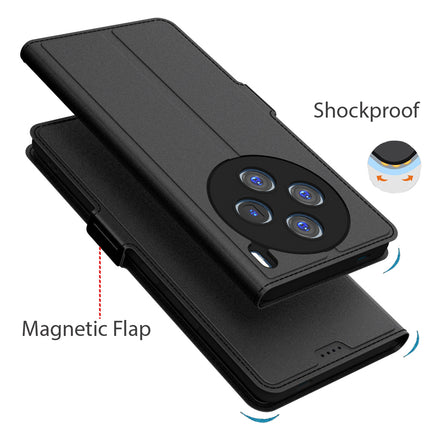 Kapa Noble Slim Magnetic Leather Flip Case Cover for Vivo X100 (5G) | Card Holder Stand Flip Wallet Case (Black) - Mobizang